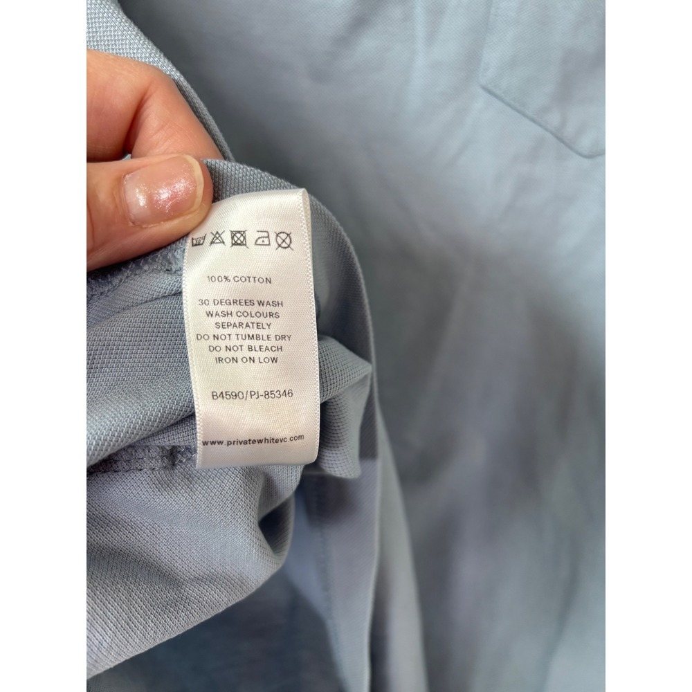 Private White V.C. Mens Light Blue Pique Cotton Polo Shirt Made in England Sz 4 - Picture 6 of 11